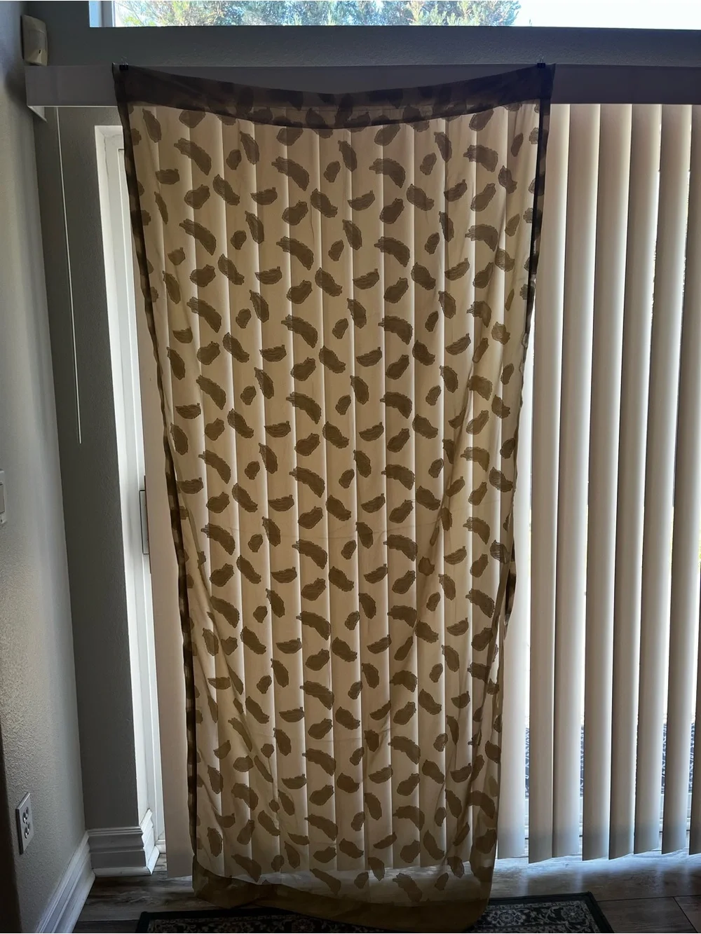 Sheer Window Curtain Panel in Light Gold Tan Scarf Style